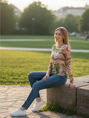 AFRM Pink & Green Swirl Long Sleeve Top